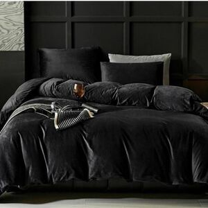 Black Velvet Duvet Set Queen Luxury Hotel Vibes Cozy Bedding New With Tags